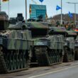 Column of Leopard 2 tanks at a NATO parade in Vilnius, Lithuania
